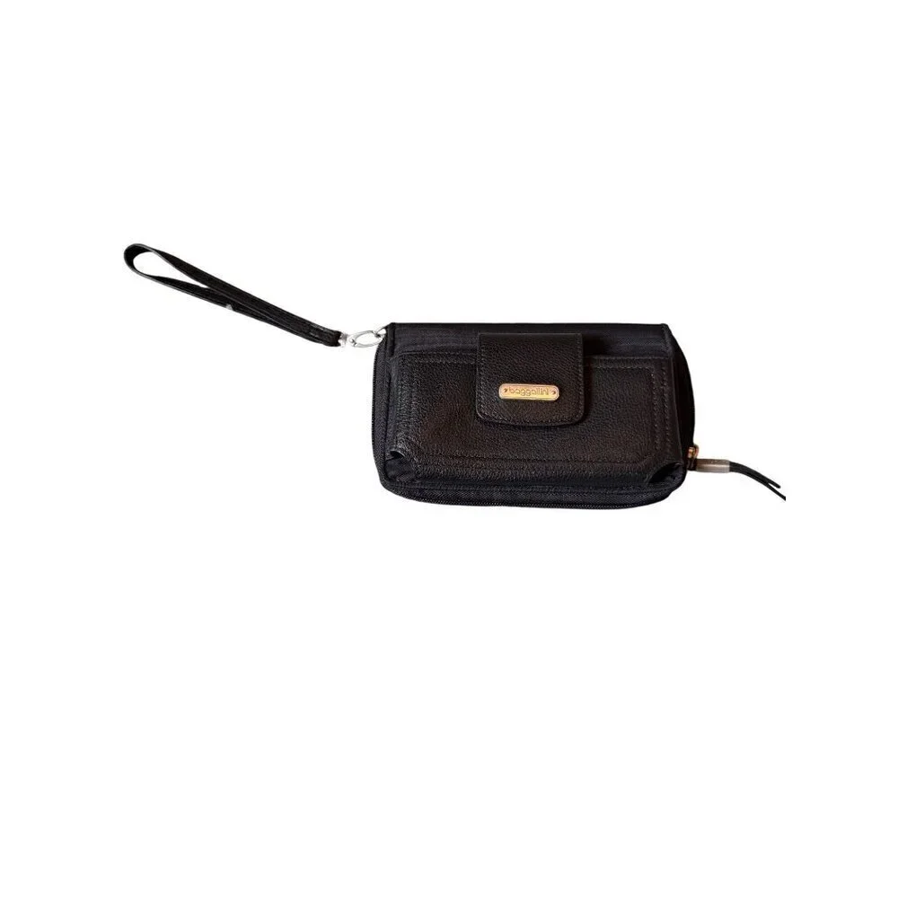 Baggallini Black Wristlet Wallet Zipper & Snap Closure RFID Organizer